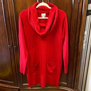 Red NY & Co cowl neck sweater dress size medium
